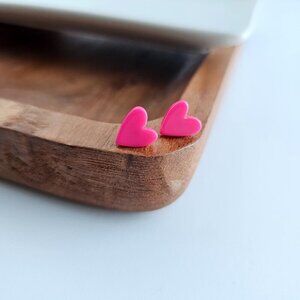 Heart Stud Earrings - Hot Pink